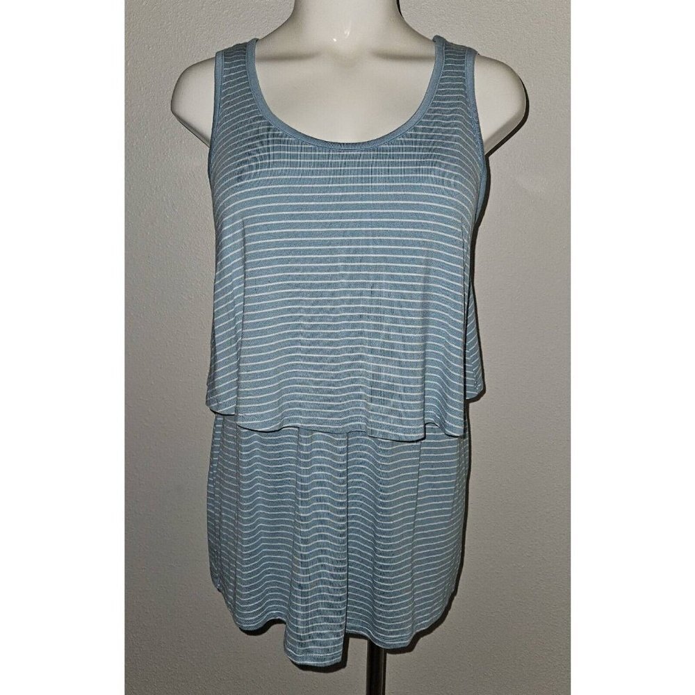 Time & Tru Blue White Striped Maternity Tank Top Small 4-6 Tiered
